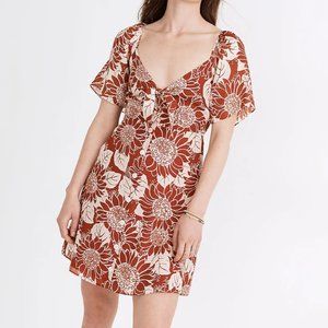 Madewell Silk Tie-Front Mini Dress in Sunflower Season